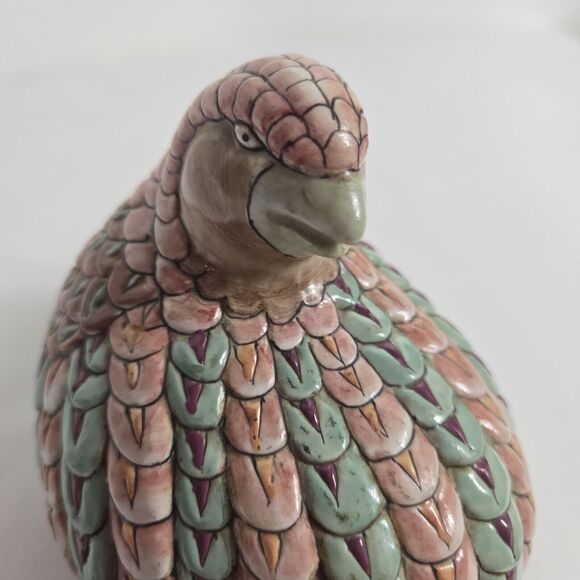 Vintage Toyo Japan Ceramic Quail Partridge Bird Figurine Pink Blue - Picture 6 of 9